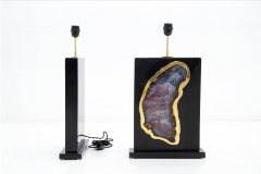 Stan Usel Pair of tables lamps black resin inlay huge agates by Stan Usel - 800981