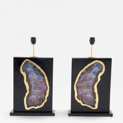 Stan Usel Pair of tables lamps black resin inlay huge agates by Stan Usel - 802438