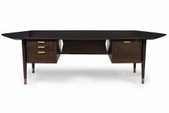 Standard Furniture Co Dark Wood Veneer and Brass Angular Top Executive Desk - 4172682