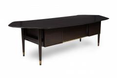 Standard Furniture Co Dark Wood Veneer and Brass Angular Top Executive Desk - 4172684