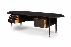 Standard Furniture Co Dark Wood Veneer and Brass Angular Top Executive Desk - 4172686