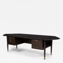 Standard Furniture Co Dark Wood Veneer and Brass Angular Top Executive Desk - 4222029