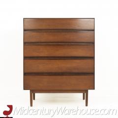 Stanley Mid Century Walnut 5 Drawer Highboy Dresser - 2570164