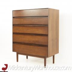 Stanley Mid Century Walnut 5 Drawer Highboy Dresser - 2570165