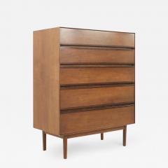 Stanley Mid Century Walnut 5 Drawer Highboy Dresser - 2573017