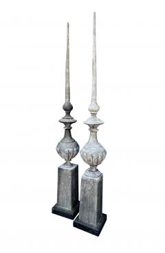 Stately and Tall Pair of French Napoleon III Zinc Roof Finials - 3229465