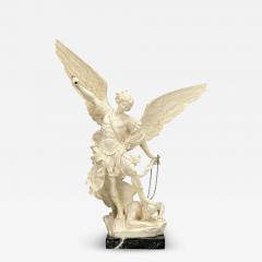 Statue of Saint Michael the Archangel Composite Marble Base Italy 20th c  - 4384873