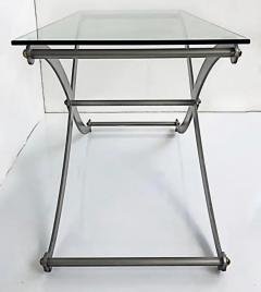 Steel Brass X Frame Sabre Leg Console Table with Glass Top - 3509593