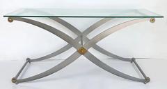 Steel Brass X Frame Sabre Leg Console Table with Glass Top - 3509594