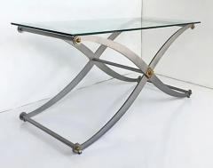 Steel Brass X Frame Sabre Leg Console Table with Glass Top - 3509595