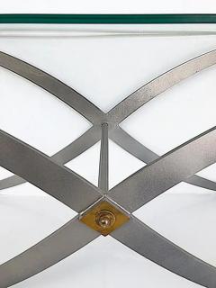Steel Brass X Frame Sabre Leg Console Table with Glass Top - 3509655