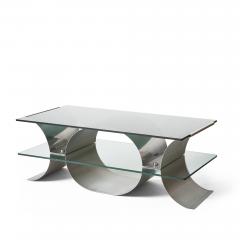 Steel Glass Settee Table Francois Monnet c 1970 - 2916644