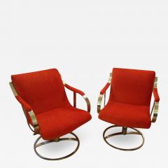 Steelcase Co Chrome Steelcase Swivel Lounge Chairs Mid Century Orange Mohair - 1335003