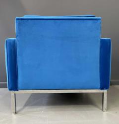 Steelcase Co Steelcase Chromed Steel Lounge Chair Draped in Blue Velvet Midcentury - 1946011