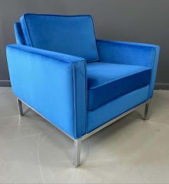 Steelcase Co Steelcase Chromed Steel Lounge Chair Draped in Blue Velvet Midcentury - 1946021