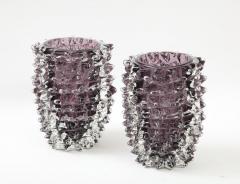 Stefano Toso Clear and Purple Rostrato Murano Glass Vases by Toso Italy 2022 Signed - 3022084
