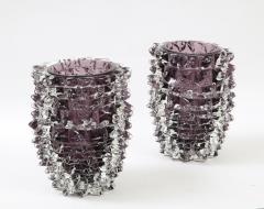 Stefano Toso Clear and Purple Rostrato Murano Glass Vases by Toso Italy 2022 Signed - 3022088