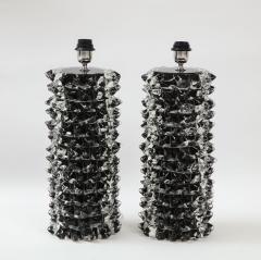 Stefano Toso Pair of Clear and Black Rostrato Murano Glass Lamps by Toso Italy 2022 Signed - 2557020