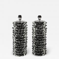 Stefano Toso Pair of Clear and Black Rostrato Murano Glass Lamps by Toso Italy 2022 Signed - 2559512