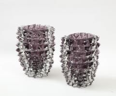 Stefano Toso Pair of Clear and Purple Rostrato Murano Glass Vases by Toso Italy 2022 Signed - 2556389