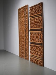 Stefano d Amico Set of 2 Wall Panels by Stefano d Amico in Ash and Brass Italy 1970s - 4088061