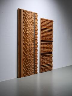 Stefano d Amico Set of 2 Wall Panels by Stefano d Amico in Ash and Brass Italy 1970s - 4088064