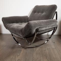 Stendig Co Mid Century Button Tufted Chair Ottoman in Chrome Graphite Mohair by Stendig - 1540145