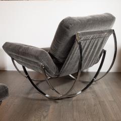 Stendig Co Mid Century Button Tufted Chair Ottoman in Chrome Graphite Mohair by Stendig - 1540151