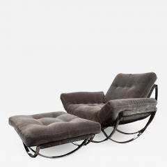 Stendig Co Mid Century Button Tufted Chair Ottoman in Chrome Graphite Mohair by Stendig - 1541318