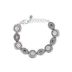 Sterling Silver Blue Checkerboard Glass Stone Bracelet - 4715087