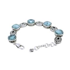Sterling Silver Blue Checkerboard Glass Stone Bracelet - 4715089
