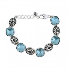 Sterling Silver Blue Checkerboard Glass Stone Bracelet - 4716702