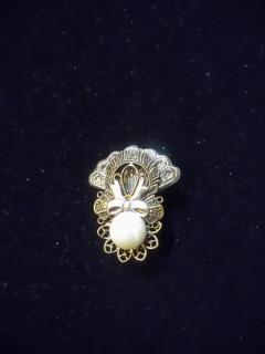 Sterling Silver with Gold Accents and Pearl Setting Brooch - 3820829