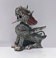 Sterling silver Foo Lion Dog and colour stone inlay probably Chinese C 1950s - 1172519