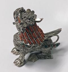 Sterling silver Foo Lion Dog and colour stone inlay probably Chinese C 1950s - 1172521