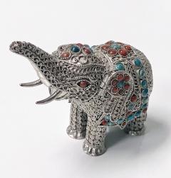 Sterling silver and colour stone inlay Elephant probably Chinese C 1950 - 1082658