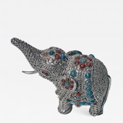 Sterling silver and colour stone inlay Elephant probably Chinese C 1950 - 1083139