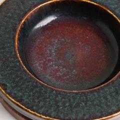 Stig Lindberg STIG LINDBERG HAND THROWN CERAMIC DISH WITH DEEP RED AND BLUE GLAZES  - 2953452