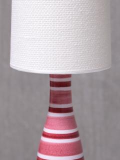 Stig Lindberg Stig Lindberg Pink And Red Striped Faience Table Lamp Gustavsberg Sweden 1950s - 4305077
