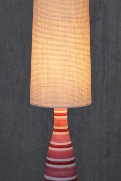 Stig Lindberg Stig Lindberg Pink And Red Striped Faience Table Lamp Gustavsberg Sweden 1950s - 4305081