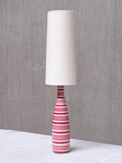 Stig Lindberg Stig Lindberg Pink And Red Striped Faience Table Lamp Gustavsberg Sweden 1950s - 4305082