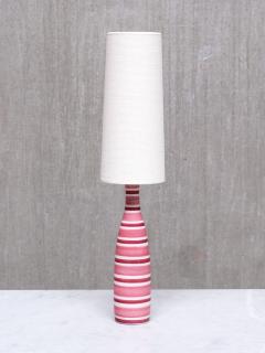 Stig Lindberg Stig Lindberg Pink And Red Striped Faience Table Lamp Gustavsberg Sweden 1950s - 4305083