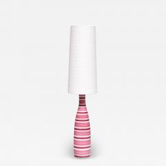 Stig Lindberg Stig Lindberg Pink And Red Striped Faience Table Lamp Gustavsberg Sweden 1950s - 4306403