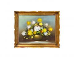 Still Life Oil on Canvas painting of White and Yellow Roses Signed - 3653965