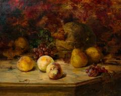 Still Life Painting of Peaches Pears Grapes and Melon in a Giltwood Frame - 4539062