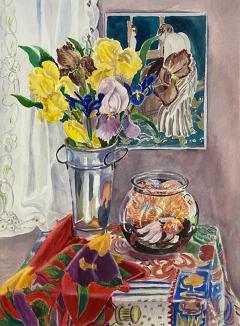 Still Life Watercolor of Irises Mary Cassatt Goldfish by Cathy Folk Williams - 3252011