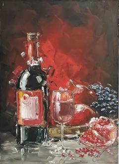 Still Life with Wine and Pomegranates Painting - 3841223