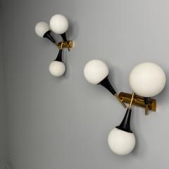 Stilnovo Italian Mid Century Modern Three Light Sconces Brass Glass 1950s - 3852643