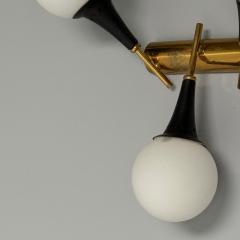 Stilnovo Italian Mid Century Modern Three Light Sconces Brass Glass 1950s - 3852648