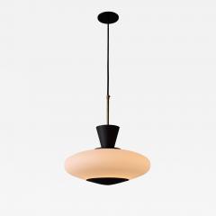 Stilux Milano 1950s Stilux Milano Opaline Glass Perforated Painted Metal Pendant - 4393179